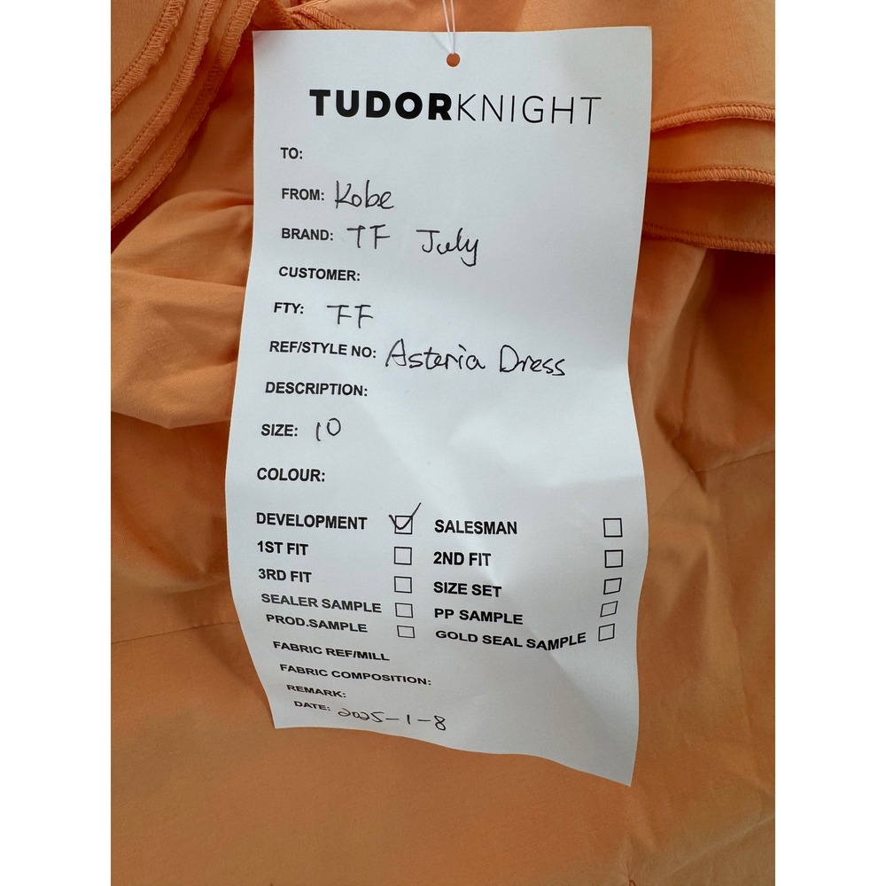 NWT The Frolic - Asteria Dress Ruffle Off Shoulder Pleated - Apricot - M - Women - Picture 5 of 8